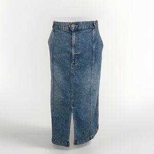 Vintage Chaps Denim Jean Maxi Skirt 16 Plus Size Country Cowgirl 90s Front Slit